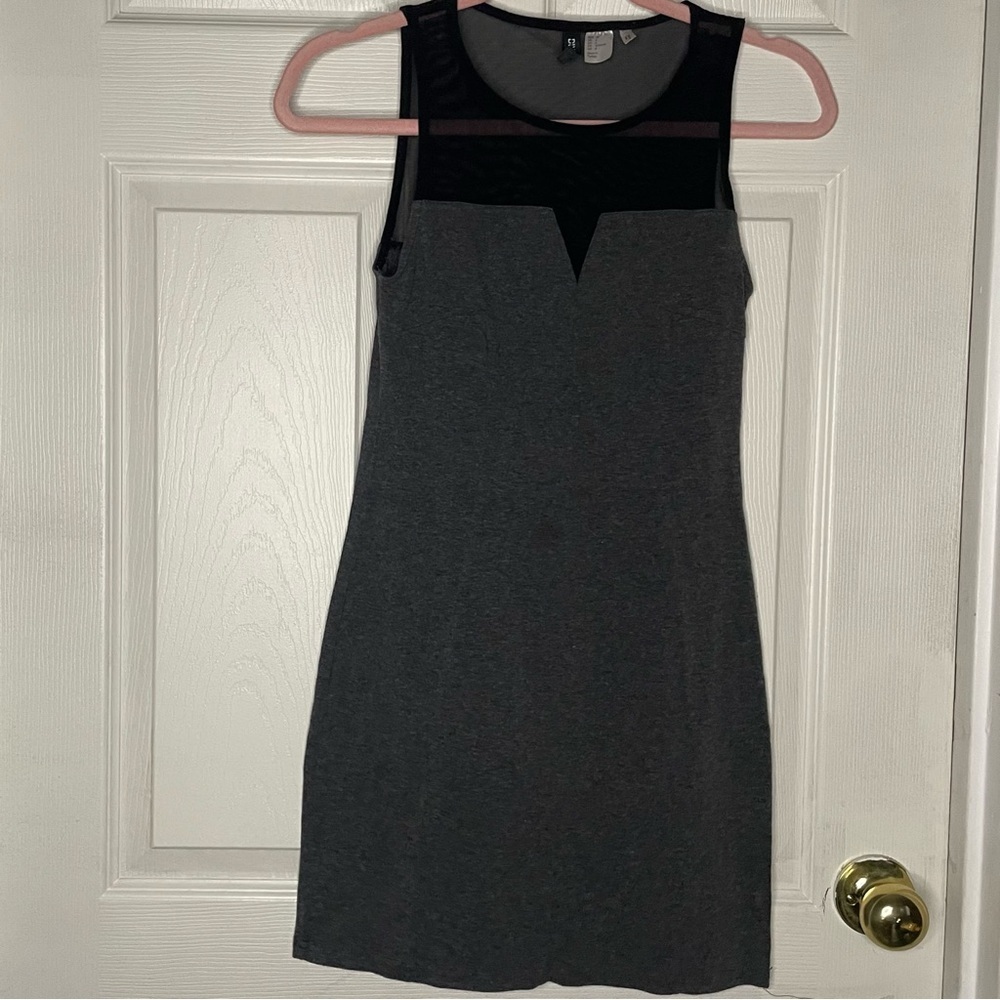 ⭐️(6) divided| grey body con dress with black mesh